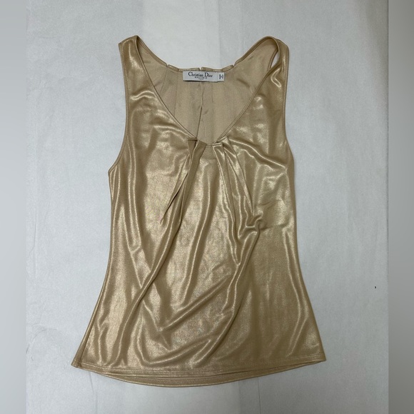 Christian Dior Gold Metallic Tank Vest Sleeveless Top w. pleats 🌟 - Picture 3 of 9